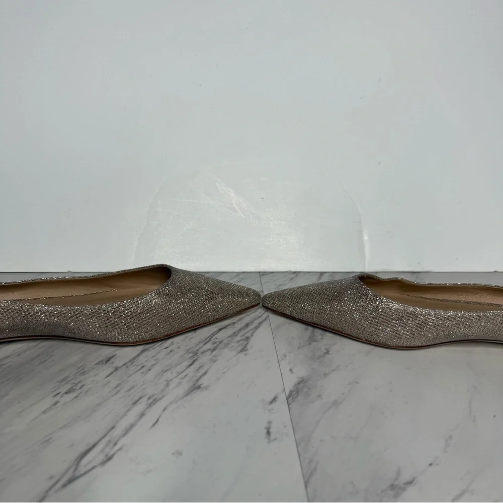 Stuart Weitzman Pointy Toe Gold Sliver Glitter Flat 8B